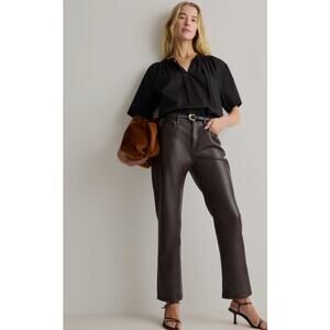 Quince Womens Vegan Leather Straight Leg Pants 28 Espresso Brown Size 2 NWOT